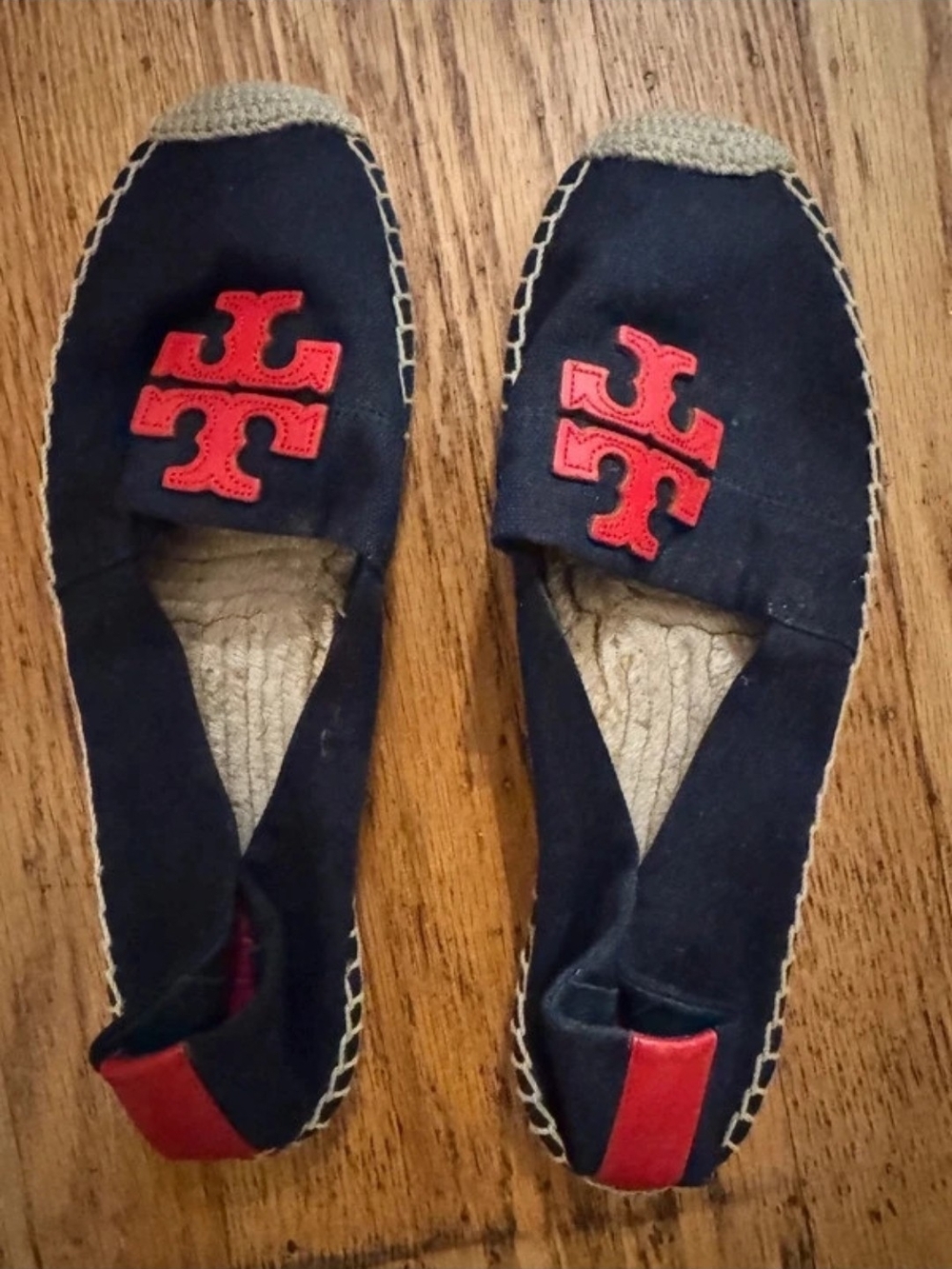 Tory Burch Black Canvas Espadrilles with Red Logo and Heel Tab